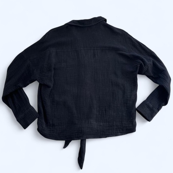 Loft Outlet Lounge XS Black 100% Cotton Button-up Shirt Top with Tie Front - Picture 4 of 7